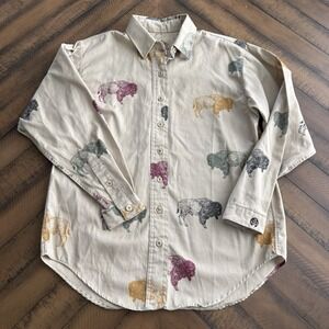 Vintage Barn Fly Long Sleeve Button Down Shirt Men's Small Snowy Buffalo USA NWT